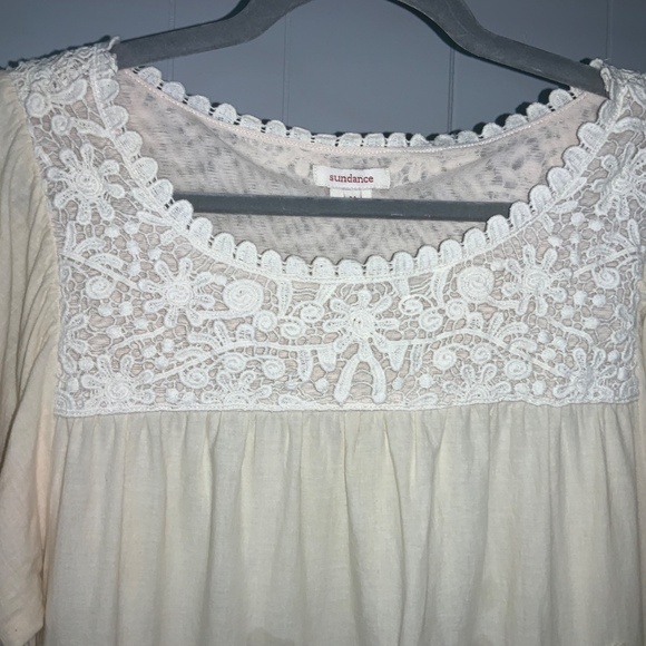 Sundance Ophelia Embroidered lace cotton tunic top Sz M boho cottagecore - Picture 4 of 8